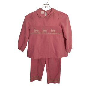 Vive La Fete Smocked Poodle Corduroy Pants Set Size 6X Salmon Pink Vtg Peter Pan
